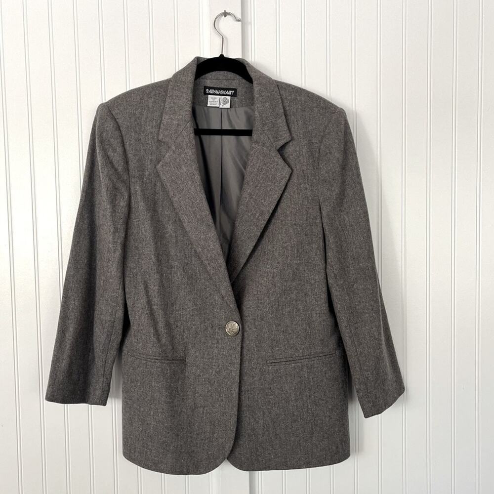 Vintage Oversized Gray Wool Blazer Boxy Single Breast Silver Coin Button Sz 12